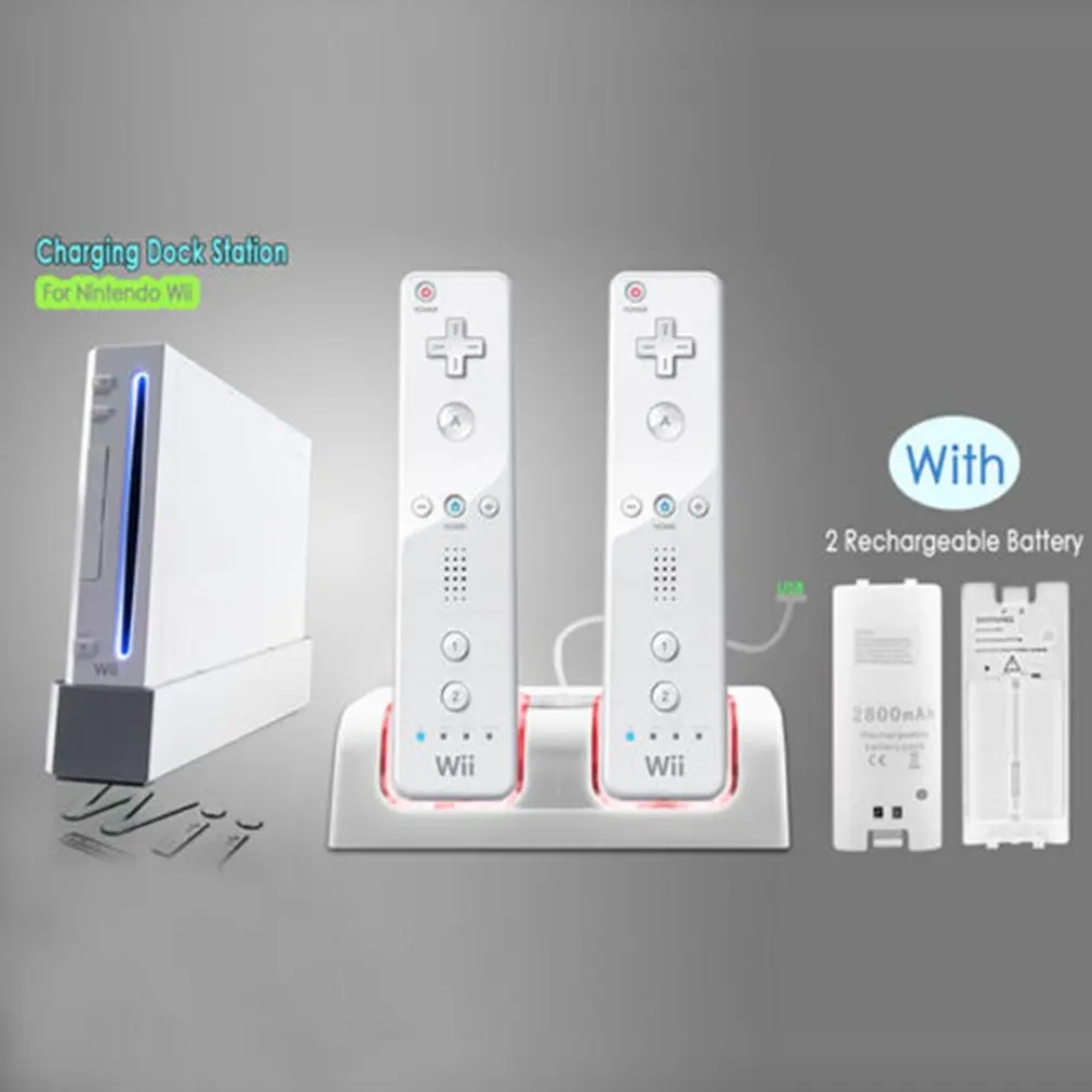 For Nintend WII Remote Controller Charger Charging Dock Station +2 Batteries Game Accessories | Электроника