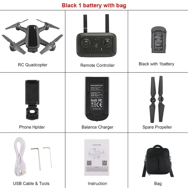 Black 1 Battery 1bag JJRC X9 5G 1080P WiFi FPV Радиоуправляемый Дрон gps Бесщеточный Gimbal позиционирование потока высота удержания Квадрокоптер дистанционное управление вертолеты - Цвет: Black 1 Battery 1bag