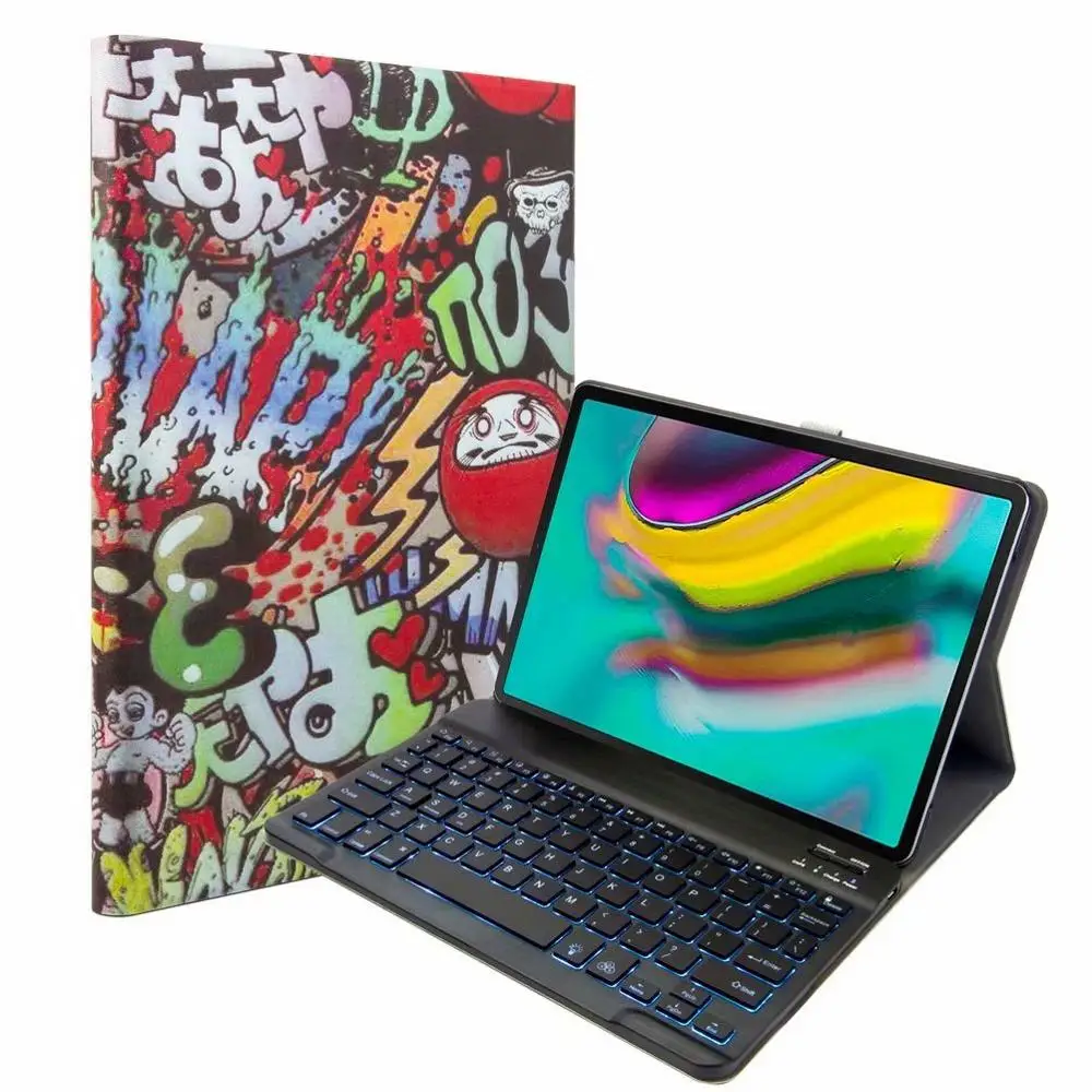 Bluetooth клавиатура чехол для Samsung Galaxy Tab A 10,1 T720 T725 планшет ткань с 7 подсветкой Клавиатура с подсветкой крышка+ ручка+ пленка - Цвет: With 7 colors  Light