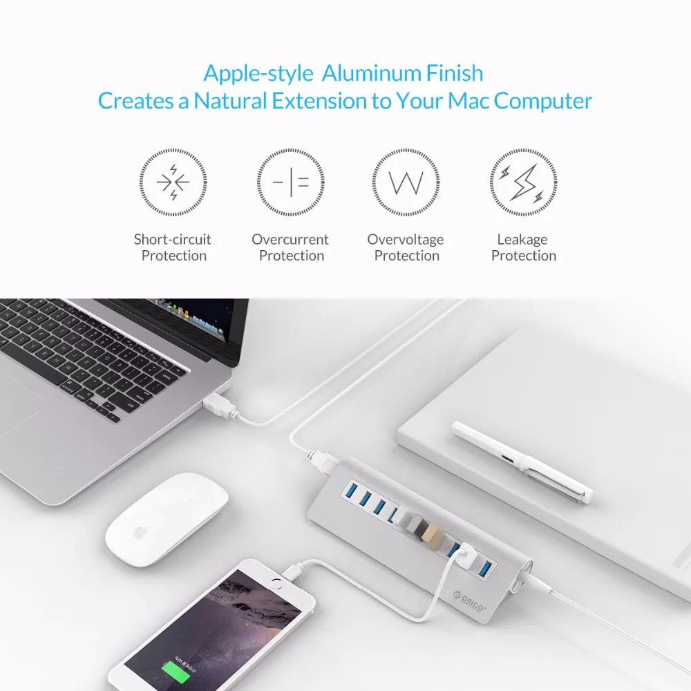 Алюминиевый Концентратор ORICO USB 3 0 с 7 10 портами 5 Гбит/с высокоскоростной usb