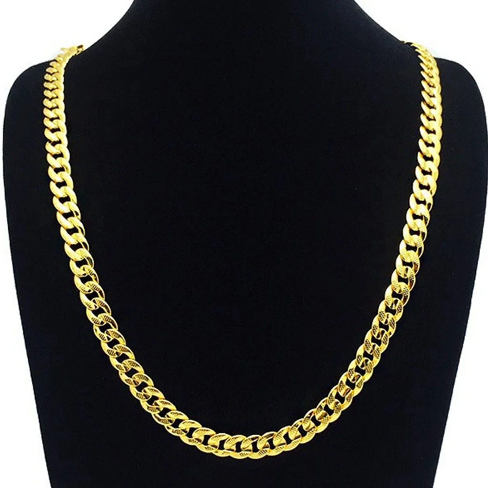 Мужские желтый Золотое покрытие заполненные кованые ожерелье цепочка 24in 9 мм