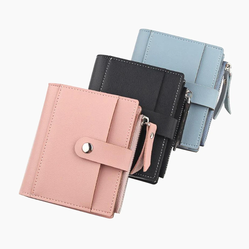

New Fashion Women's Wallet Short Casual Zipper Buckle Card Package Super Soft PU Leather Pink Female Purse