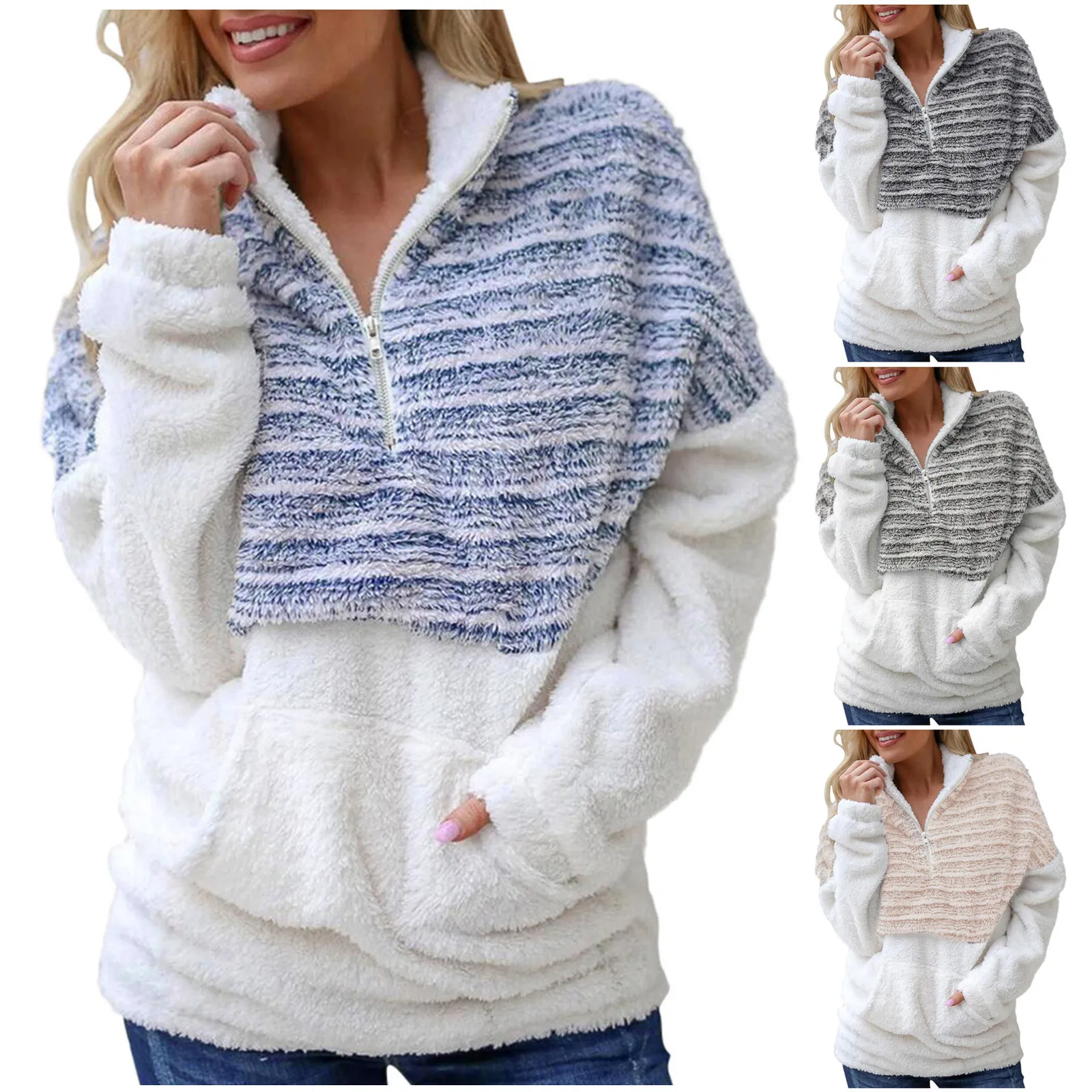 

Женское плюшевое худи с V-образным вырезом и длинным рукавом