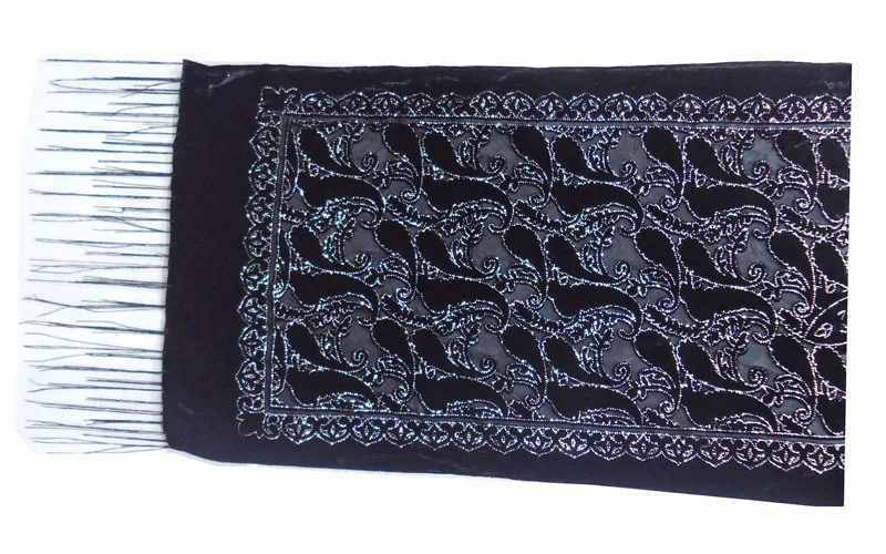 Новинка 2020 черная блестящая мусульманская шаль Женский бархатный шарф с принтом