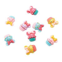 200pcs mixed color scrapbook embellishments flatback cute cupcake with bows plastic resin cabochons for jewelry making 20x16x5mm