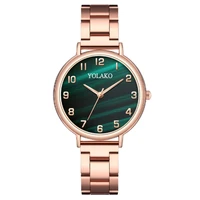 yolako green number dial round case ladies watch stainless steel band gift watch for women small size