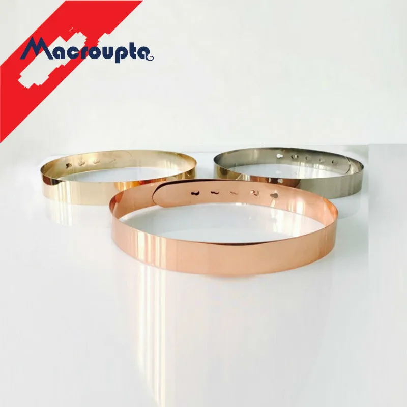 

Fashion Women Adjustable Metal Waist Belt Bling Gold Silver Color Plate Vintage Lady Simple Belts Mirror Waistband