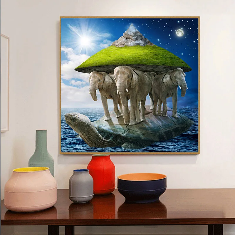 Постер на холсте с изображением слона черепахи гор|Рисование и каллиграфия| |