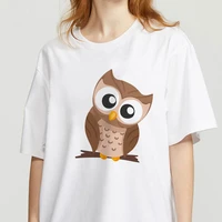 new fashion causal t shirt short sleeve women summer o neck cartoon cute owl print t shirt for girls female clothing