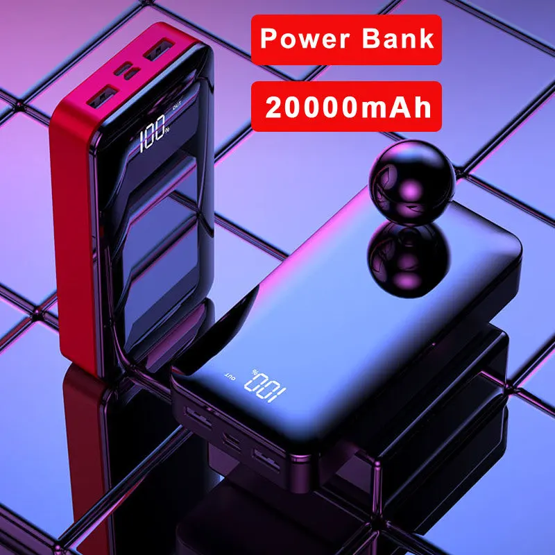 Power Bank 20000 мАч Внешний аккумулятор повербанк с 2 портами (стандарт LED Powerbank Type c USB