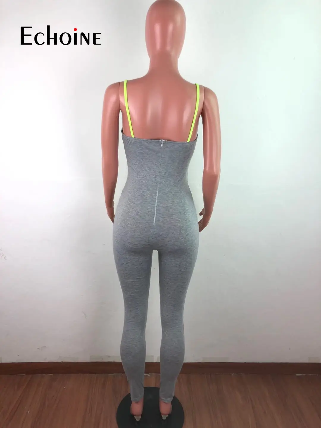 

Echoine Women Fashion cotton Sports Spaghetti Strap Punging V-neck Bodycon Skinny Jumpsuit Sexy Party Romper Overall Playsuit