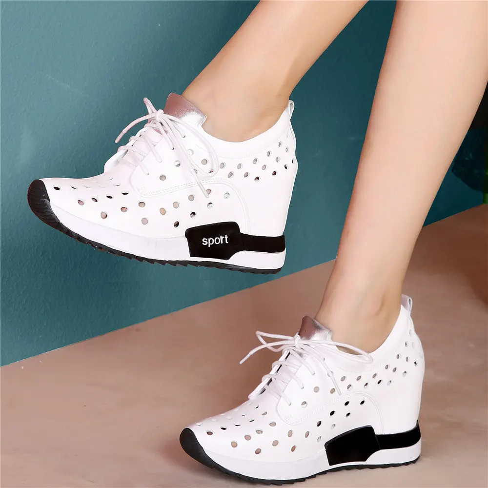 

Summer Creepers Women Lace Up Genuine Leather Wedges High Heel Gladiator Sandals Female Round Toe Fashion Sneakers Casual Shoes