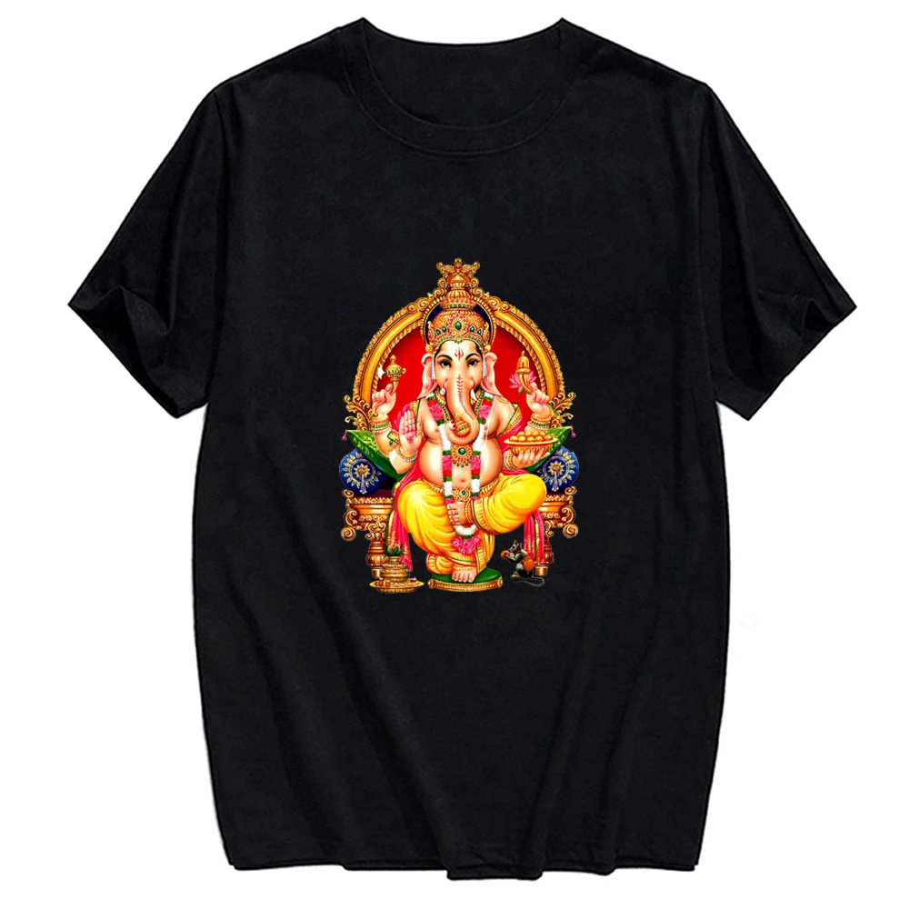 

India Lord Ganesha Cotton T-shirt Short Sleeve Harajuku Style Hindu Elephant-headed God of Wisdom Men/Women Hip Hop Casual Tops