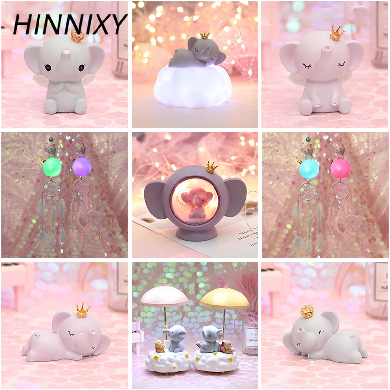 Hinnixy милый смоляной слон ночной Светильник Розовый Синий Ловец снов Корона Слон животное Настольная лампа Декор в спальню для девочек детский подарок