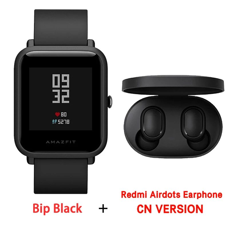 Black add Airdots CN Смарт-часы Amazfit bip с английским/испанским/русским мультиязычным спортом, глобальная версия фитнес-часов - Цвет: Black add Airdots CN