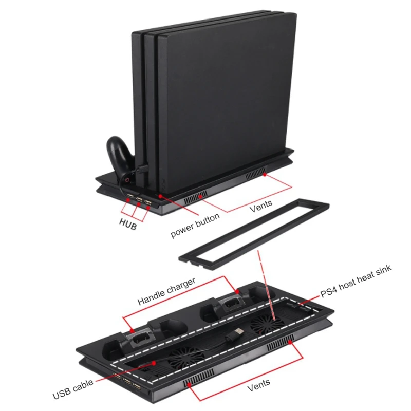 Вертикальная подставка с охлаждающим вентилятором для PS4 Slim/Pro/Обычная Playstation 4