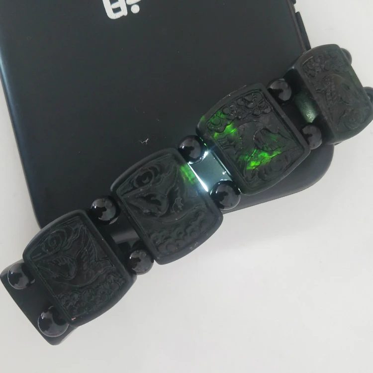 Браслет из натурального черного нефрита с красным журавлем эластичный браслет