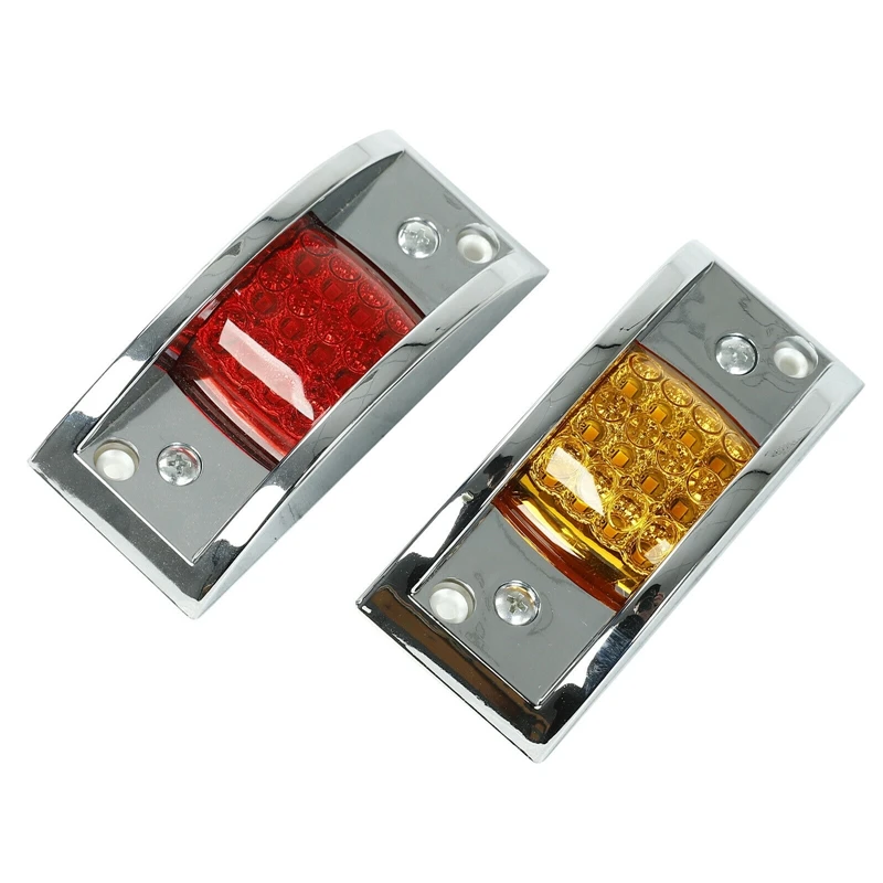 

4Pcs Truck Trailer Amber+Red 12 LED Curve Led Marker/Clearance Lights Sealed Chrome