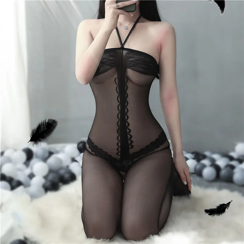 

Sexy Body Stocking Suspenders Sexy Underwear Transparent Bodysuit Hot Set With Open Crotch