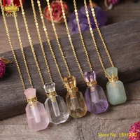 natural cherry agates chalacedony perfume bottle gold pendant necklace women citrines white quartz essential oil bottle jewelry