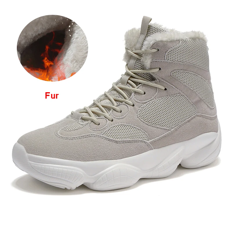 Beige Fur RHINE/модель года; зимние мужские теплые ботинки; модная удобная обувь; Chaussure; Повседневная обувь для мужчин; мужские кроссовки; размеры 39-44 - Цвет: Beige Fur