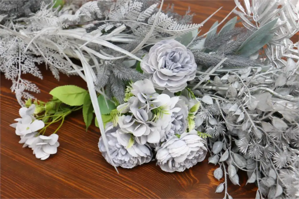 DIY Свадебный декор Цветочная композиция Серебряная серия искусственный цветок, лист, пластик, шелк, растения, различные стили, вечерние материалы для дома