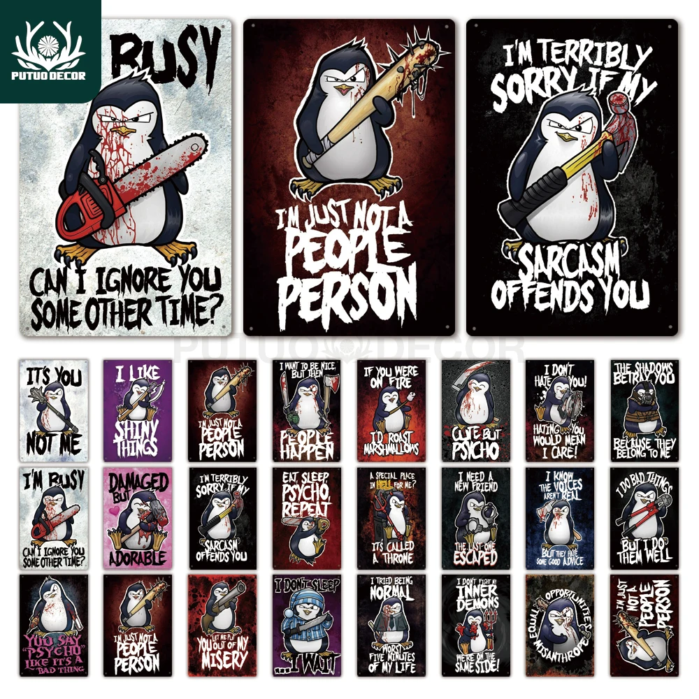 Crazy Penguin металлический плакат Забавный металлический оловянный знак железная Живопись Домашний Декор декоративная металлическая тарелка Настенный декор