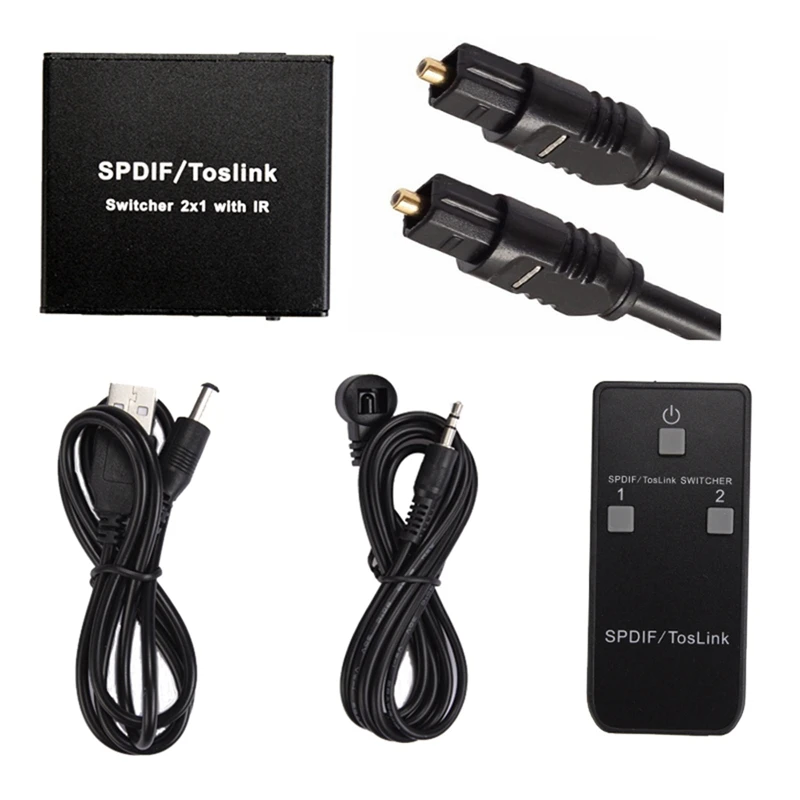 

SPDIF/Toslink Switcher 2X1 with IR Remote Control Optical SPDIF Toslink Switch 2 Input 1 Output Support LPCM 2.0 DTS