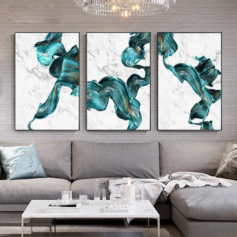 Современное искусство мраморная Текстура зеленая линия Холст плакат настенный