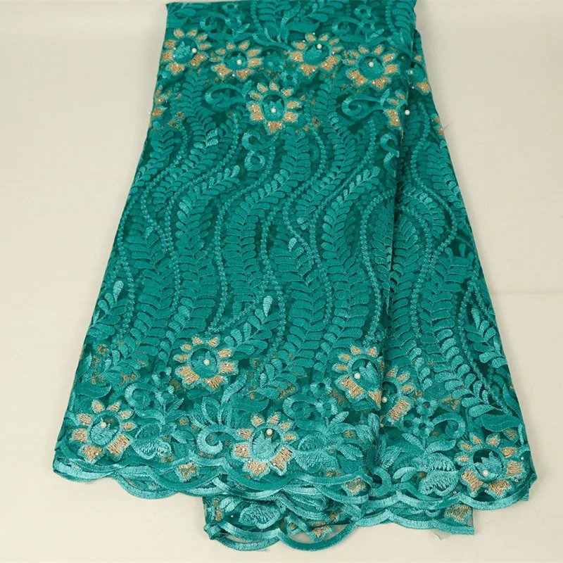 Высококачественная зеленая африканская кружевная ткань из бисера 2019