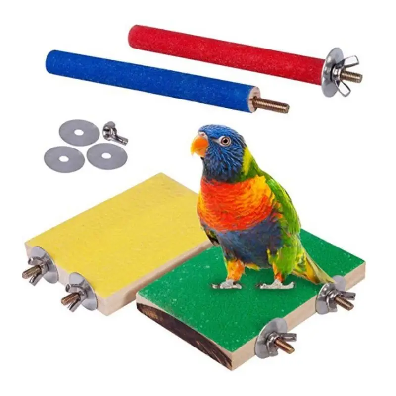 

C5AC 4Pcs Pet Bird Perch Stand Toys Wooden Parrot Platform Claw Grinding Bar Stick