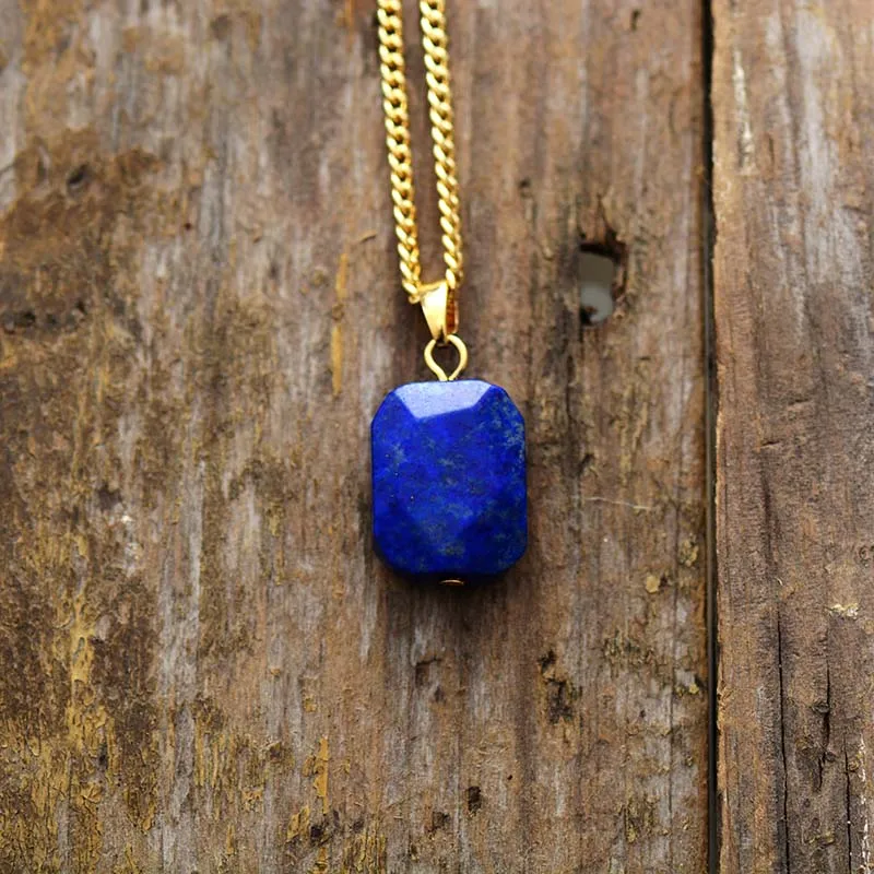 Lapis Lazuli ожерелье цепочка золотистого оттенка Очаровательное Уникальное простое