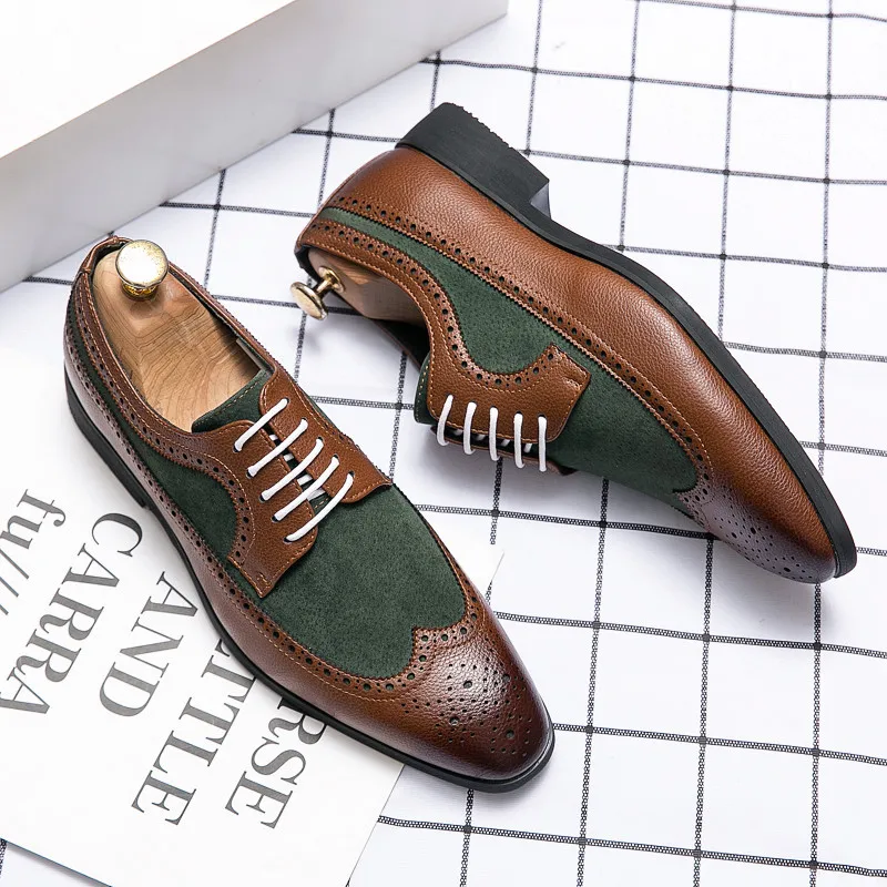 

FIXSYS Arrive Man Brogue Dress Shoes Spring Mixed Colors Wedding Shoe Leather Mens Business Formal Shoes Man Oxfords Big Size 48
