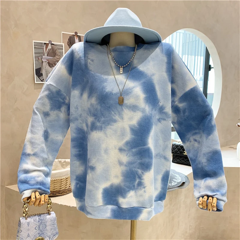 

New Women's Clothing 2021 Autumn Designed tie-dye long-sleeved sweater women's mid-length lazy loose top