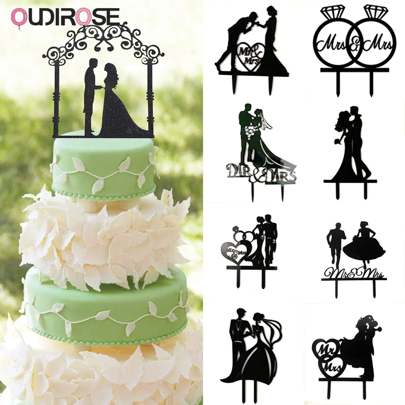 Свадебные топперы для тортов жениха невесты Mr & Mrs черные акриловые торта