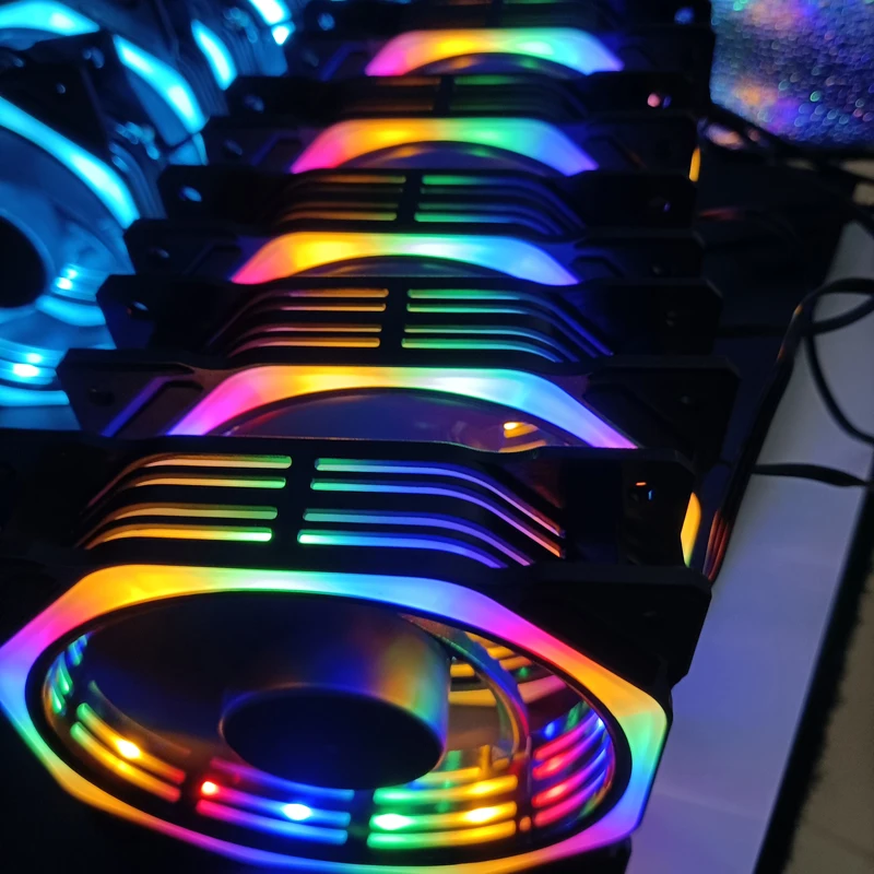 

5pcs rainbow or cold blue 120mm silent 12cm circle cpu LED Fan pc fan for Computer Case 12v Multicolor Cooler Fans