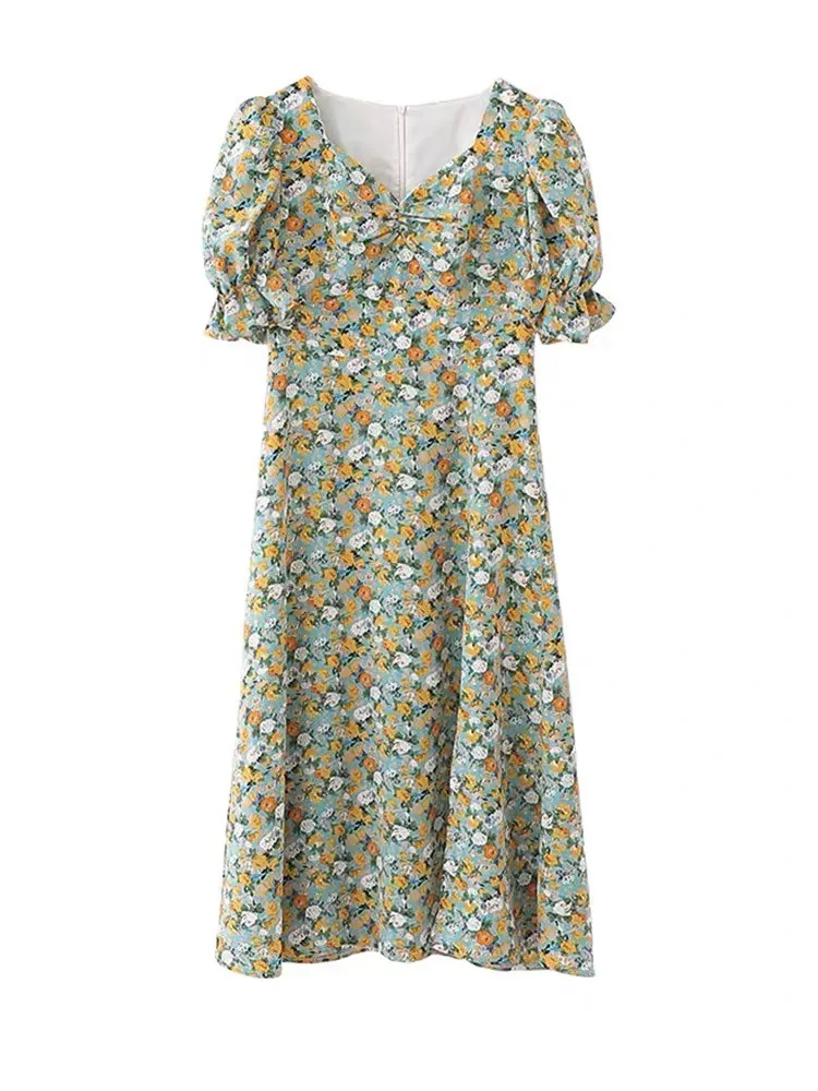 

Floral Print Split Elegant Vestidos Pastel Vacation Robes Flower Summer Party Dress Women A-line New Style Beach Women Clothes