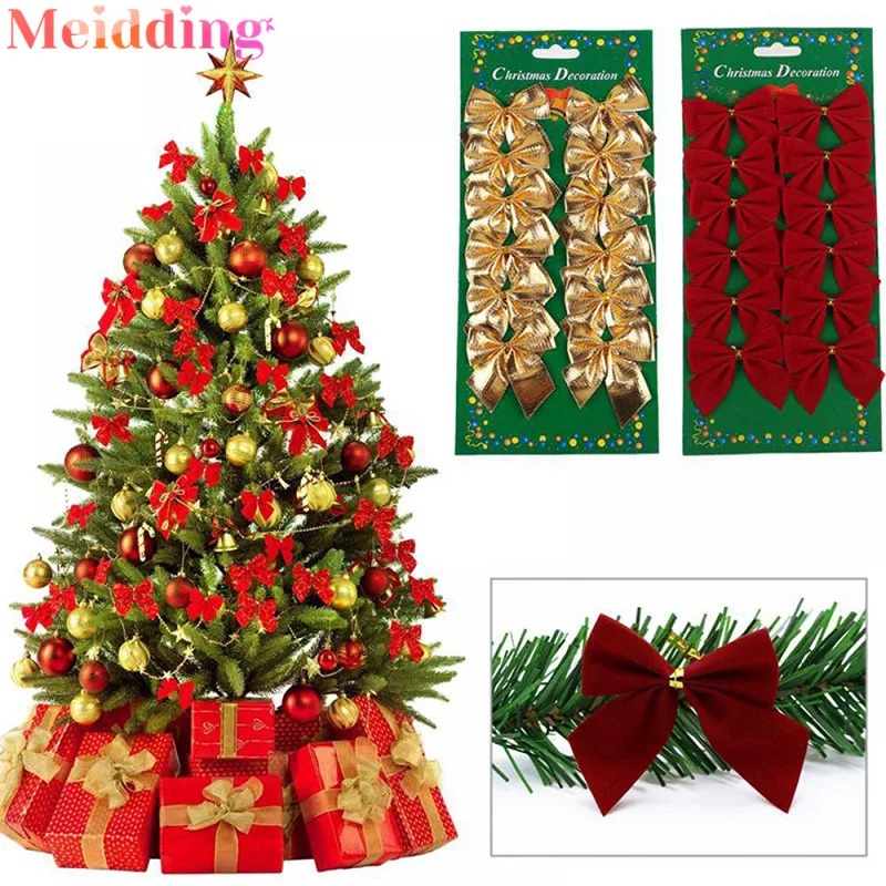 

1set Gold Silver Red Christmas Bows Christmas Tree Decoration Ribbon Bows Noel 2020 New Year Xmas Christmas Decoration For Home