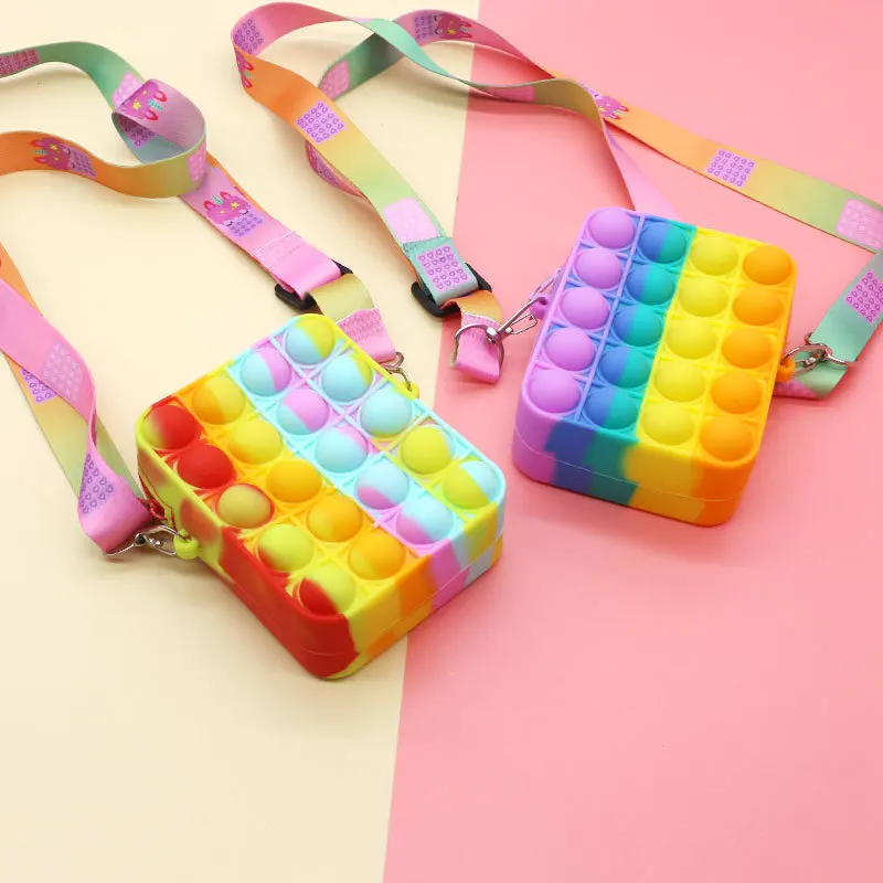 Beli 100 Buah Grosir Tas Kurir Lesung Pipi Sederhana Pelangi Unicorn Mainan Fidget POP Dompet Mainan Anak-anak Antistress Gelembung Tekan Tas Mini
