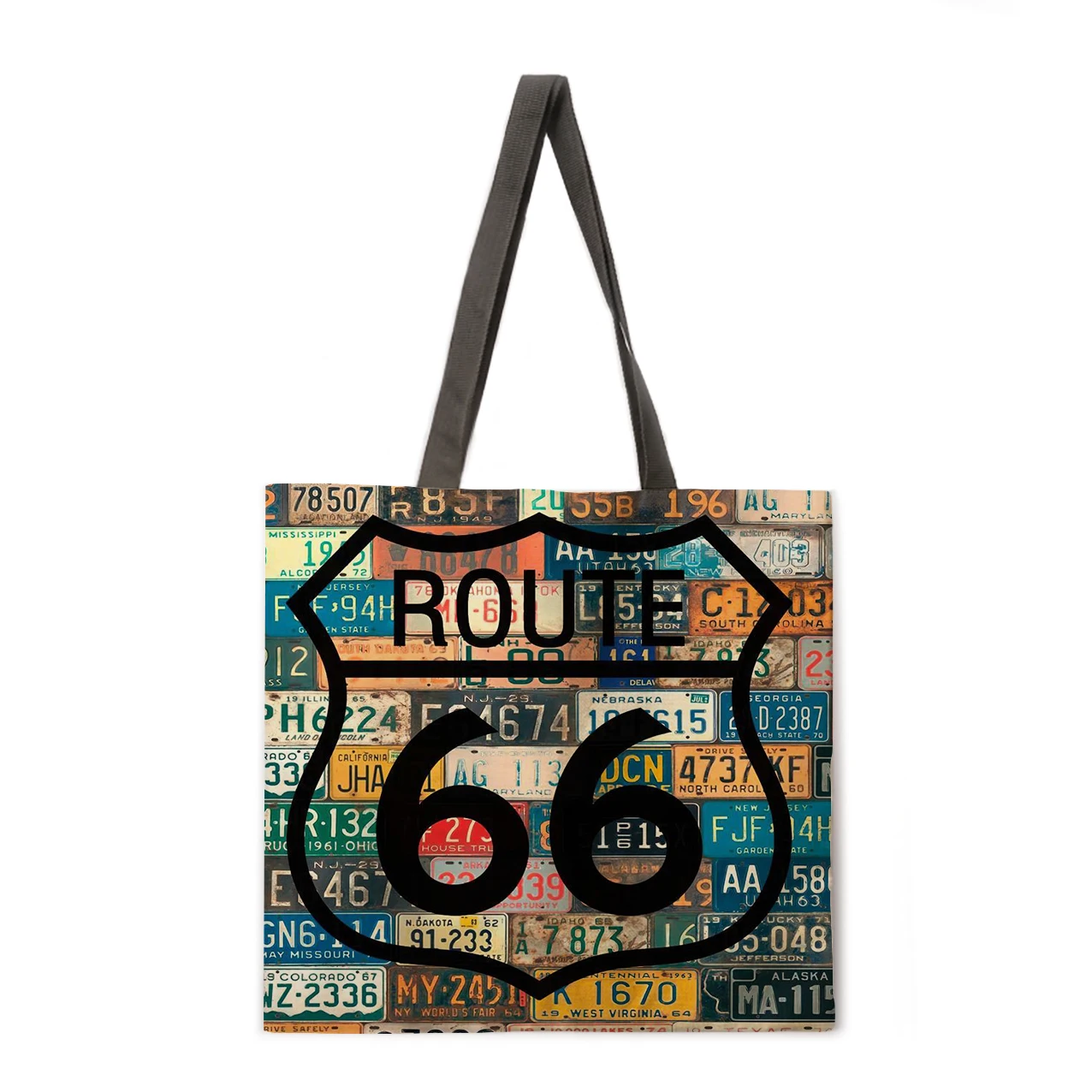 

Ladies Shoulder Bag Route 66 Printed Handbag Linen Fabric Handbag Reusable Shopping Bag Foldable Beach Bag Handbag
