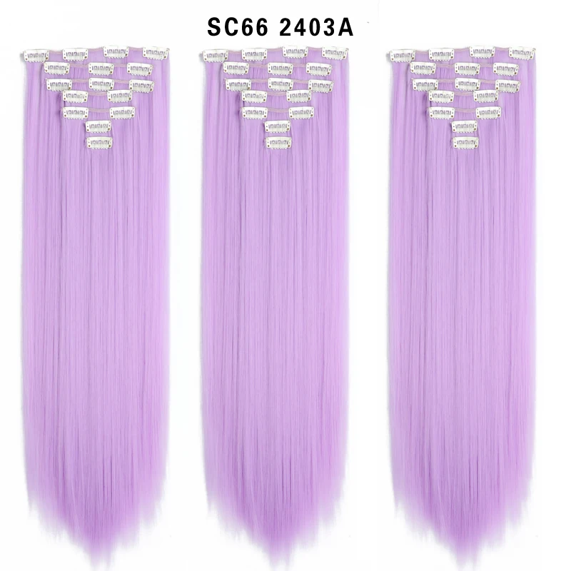 SC66 2403A 22 дюйма длинные прямые женские клипсы для наращивания волос Синтетические накладные волосы прическа термостойкие белый красный фиолетовый розовый Юнис - Цвет: SC66 2403A