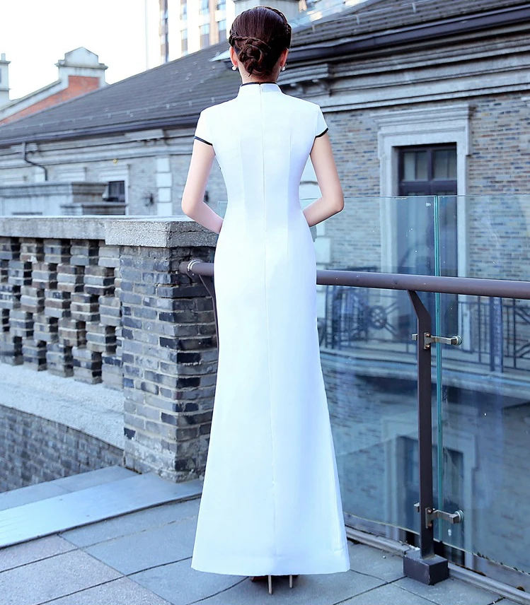 Белое модное платье для девочек длинное чонсам Восточный стиль женские