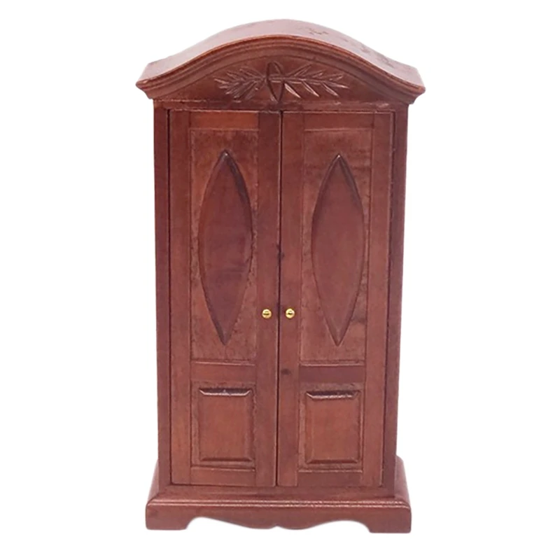

1/12 Dollhouse Miniature Wooden Furniture Double Door Closet Wardrobe Decor Cabinet Model for Dollhouse
