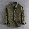Retro Male Cargo Shirt Jacket Canvas Cotton Khaki Military Uniform Light Casual Work Safari Style Shirts Mens Top Clothing 1