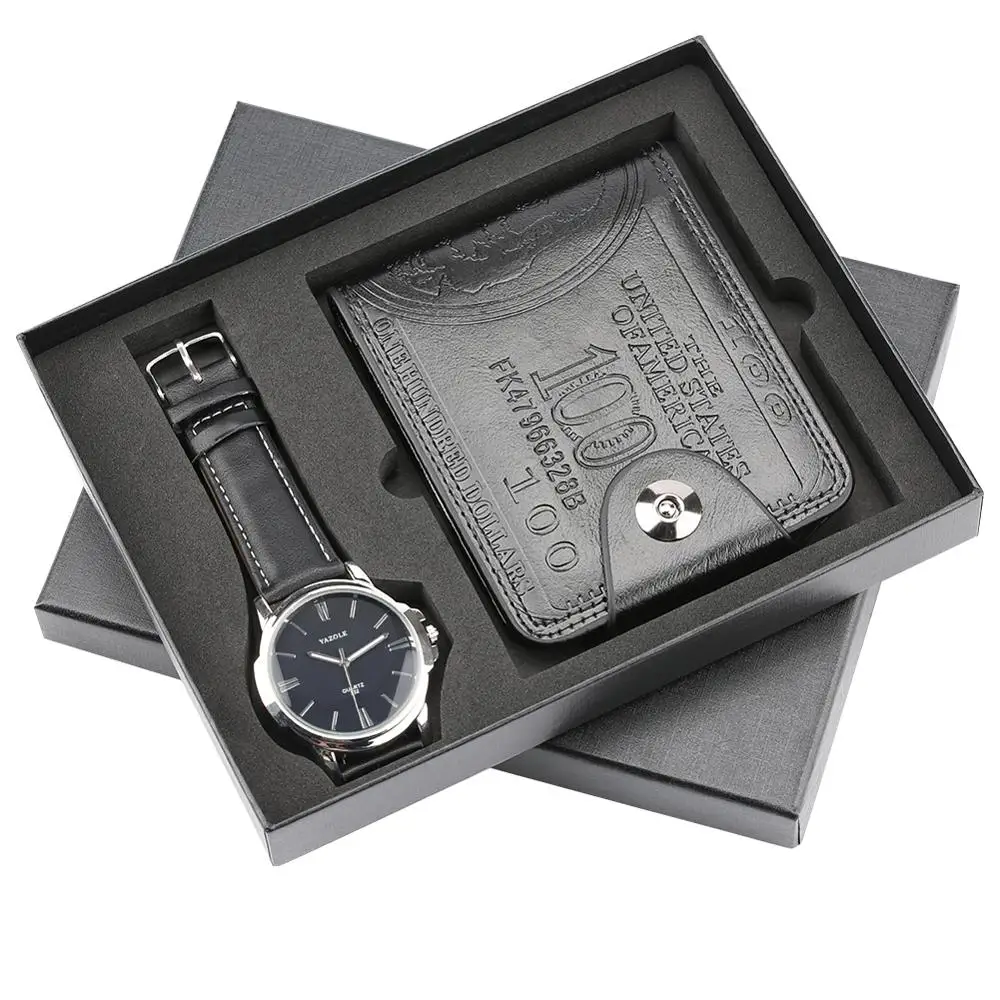 33 Business Men's Quartz Wristwatch Men Watches Purses Money Clip Credit Card Leather Wallet Gift Set for Dad Boyfriend Top Luxury - Color: 33