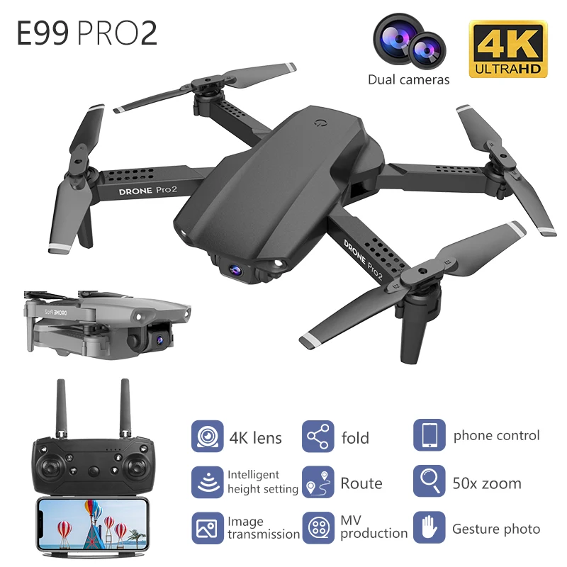 Мини Квадрокоптер E99Pro складной 4K Wi Fi Fpv|Радиоуправляемые вертолеты| |