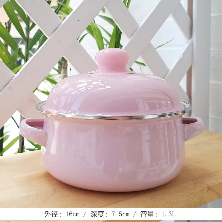Конфетный цвет фарфоровая эмалированная кастрюля для супа маленький горячий