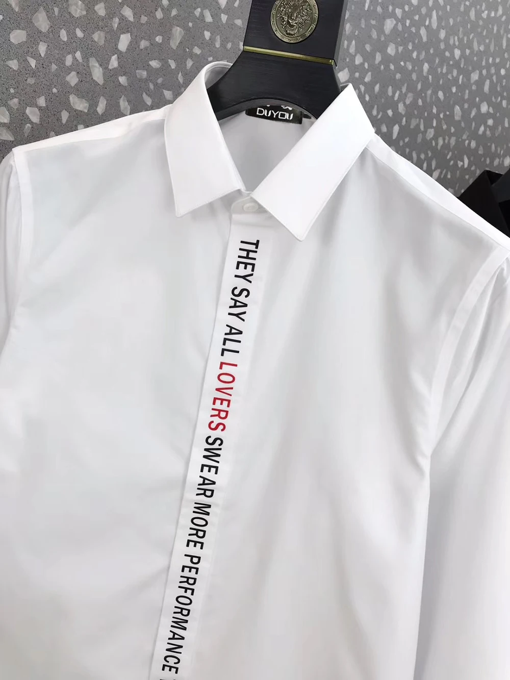 DUYOU Мужская рубашка хлопок мужская классическая с английскими надписями и