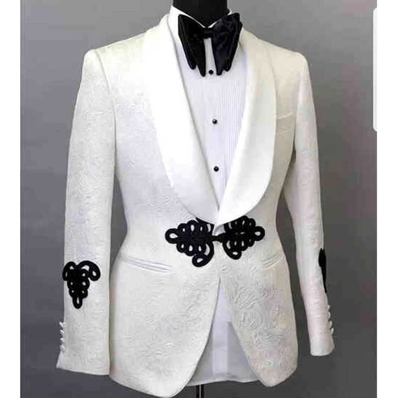 

White Men Suit Jacket Shawl Lapel Custom Made One Piece Jacquard Blazer Slim Fit Wedding Coat 2021 Male Fashoin Men Clothes