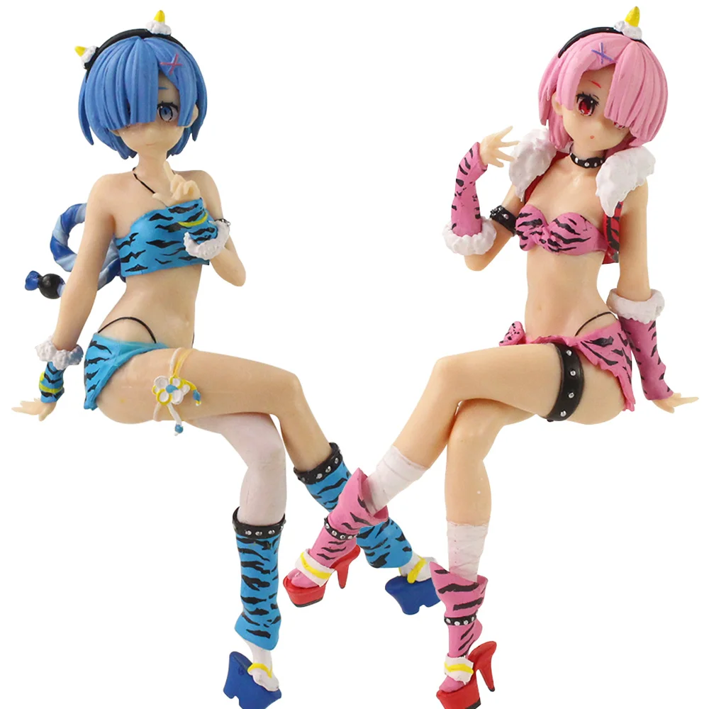 

16cm Anime Re:Life in a different world from zero Ram Rem in Wonderland Leopard Grain Sit Down Action Figure Model Toys Dolls